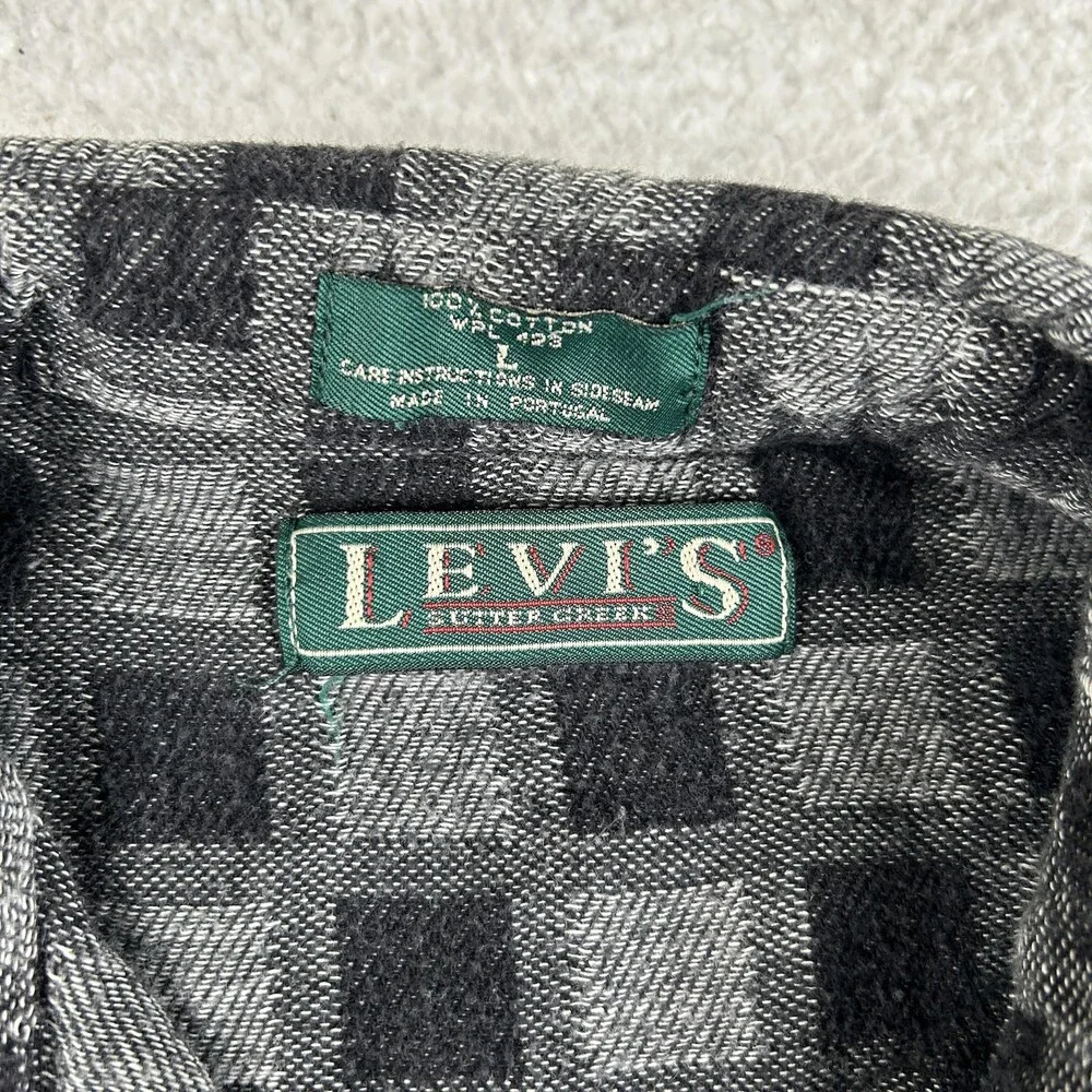 Vintage Levi's Shirt Mens Large Gray Check Flannel Long Sleeve Button Up 90s
